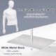 Plastic half body male mannequin with wide metal base, designed for versatile clothing displays in retail environments.