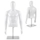 Male half body mannequin with adjustable metal base, perfect for displaying T-shirts and jackets in retail settings.