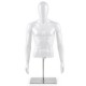 Male half body mannequin with adjustable metal base, ideal for displaying T-shirts, jackets, and other apparel.