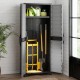 Plastic lockable storage cabinet with doors, featuring 3 adjustable shelves, ideal for garage or indoor organization.