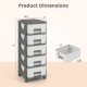 Plastic storage organizer with five drawers, gray color, compact design for bedroom, featuring easy-pull handles and.