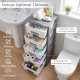 Gray plastic storage organizer with compact drawers and spacious top for easy access, ideal for bedroom or bathroom use.