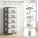 Gray plastic storage organizer with compact drawers and handles, designed for easy assembly and efficient space-saving.