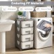 Gray plastic storage organizer with compact drawers, waterproof surface, and raised base for easy cleaning in small.