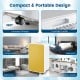 Portable yellow dehumidifier with universal wheels, LED display, and child lock, ideal for rooms up to 2500 sq. ft.