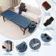 Portable folding massage table in navy with adjustable height, face cradle, and carrying case for versatile use.
