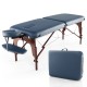 Portable folding massage table in navy with adjustable height, face cradle, and arm tray for versatile therapy use.