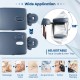 Adjustable face cradle and arm tray on a navy portable folding massage table for versatile therapy applications.