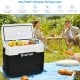 Portable 42 QT dual-zone car refrigerator in white, featuring wheels, a telescopic handle, and ample storage for.