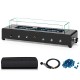 Portable mini fireplace featuring a stainless steel burner, wind guard, and glass rocks for elegant outdoor heating.