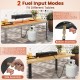 Portable mini fireplace with stainless steel burner, suitable for tables with or without umbrella hole, featuring wind.