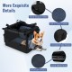 Portable foldable pet carrying bag with mesh windows, soft cushion, and side pockets for easy travel and access.