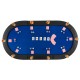 Portable 84 x 42 inch blue poker table top for 10 players, featuring cushioned armrests and cup holders for organized.