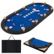 Portable 84 x 42 inch foldable poker table top with blue felt, 10 cup holders, and cushioned armrests for game comfort.