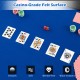 Blue casino-grade felt poker table top showing cards and chips, designed for 10 players, with padded armrests and cup.
