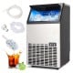 Portable stainless steel commercial ice maker with 33 lbs bin capacity, producing 110 lbs of ice every 24 hours.