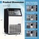 Portable built-in stainless steel commercial ice maker with 33 lbs bin capacity, showing dimensions and water.