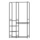 Portable black closet with double hanging rods, adjustable pants hangers, and 4 open storage shelves for versatile.