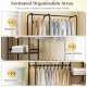 Portable black closet featuring 2 hanging rods, 4 storage shelves, and adjustable pants hangers for versatile.