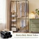 Portable black closet with double hanging rods, adjustable pants hangers, and 4 storage shelves for versatile.