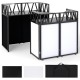 Portable DJ booth with black scrims, foldable design, and carrying bag for versatile stage setups and equipment organization.