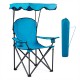 Light blue portable folding beach canopy chair with cup holders, featuring a durable steel frame for outdoor comfort.
