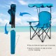 Light blue portable folding beach canopy chair with cup holders, ideal for camping and outdoor activities.