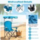 Light blue portable folding beach canopy chair with cup holders, made from 600D all-weather fabric, ideal for outdoor.