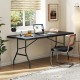 Portable folding camping table in black with large tabletop, sturdy steel frame, ideal for study or outdoor use.