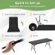 Portable folding camping table setup steps, featuring a sturdy black design with a secure locking system for stability.