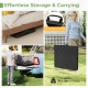 Portable folding camping table with carrying handle, black, shown in use for easy storage and transport, ideal for.