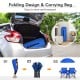 Portable folding picnic double chair with umbrella in blue, featuring a carrying bag for easy transport and storage.