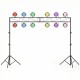 Height adjustable portable lighting truss system with 12 light capacity, featuring sturdy metal frame and foldable.