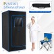 Portable steam sauna box with transparent window, includes sturdy chair, 3L steamer, and adjustable temperature.