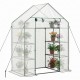 Portable walk-in greenhouse with 3 tiers and 6 shelves, featuring a PE cover and roll-up door for optimal plant care.