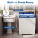 Portable washing machine with built-in drain pump, adjustable inlet hose, and twin tub design for efficient laundry.
