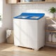 Portable washing machine with blue lid, twin tub design, and see-through acrylic lid for easy laundry in apartments.