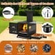 Portable wood burning stove with pot rack, made of SPCC, suitable for various fuels, ideal for outdoor cooking.