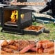 Portable wood burning stove with oven pan and side grills, ideal for cooking steak and kebabs outdoors.
