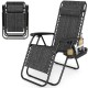 Portable zero gravity chair in gray with cup holder tray, adjustable backrest, and folding design for easy transport.