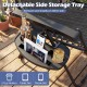 Detachable side storage tray with cup holders and slots for phone and tablet on a gray portable zero gravity chair.