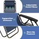 Adjustable head pillow and supportive armrests of navy portable zero gravity chair for ultimate relaxation.