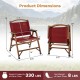 Portable folding camping chair in red with bamboo frame, featuring dimensions for easy travel and outdoor leisure.