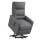 Power lift recliner chair in gray with remote control, side storage pocket, and electric lift for elderly comfort.