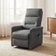 Gray power lift recliner chair with remote control, side storage pocket, and comfortable padded seat for elderly use.