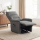 Gray power lift recliner chair with remote control, side storage pocket, and electric lift mechanism for elderly.