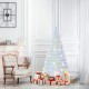 5-foot pre-lit white artificial Christmas tree with iridescent leaves and multi-color LED lights, ideal for festive.