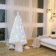 5-foot pre-lit white artificial Christmas tree with iridescent leaves, adorned with multi-color LED lights for festive.