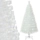5-foot pre-lit white artificial Christmas tree with iridescent leaves, showcasing its elegant star top and sturdy metal.