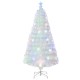 5-foot pre-lit white artificial Christmas tree with iridescent leaves and multi-color LED lights for festive decoration.